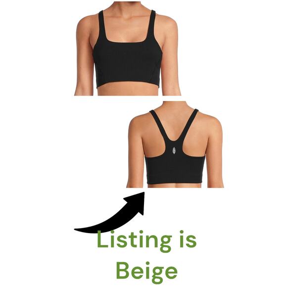 Free People FP Movement Women Small Beige Brown Square Neck Athletic Sports Bra - Picture 3 of 6